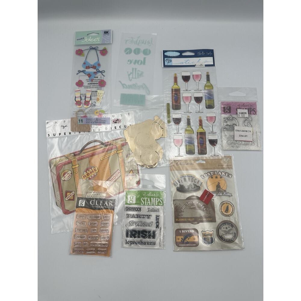 Craft Sticker & Stamp Lot Jolee’s Studio G Travel Wine Fishing Themes Scrapbook